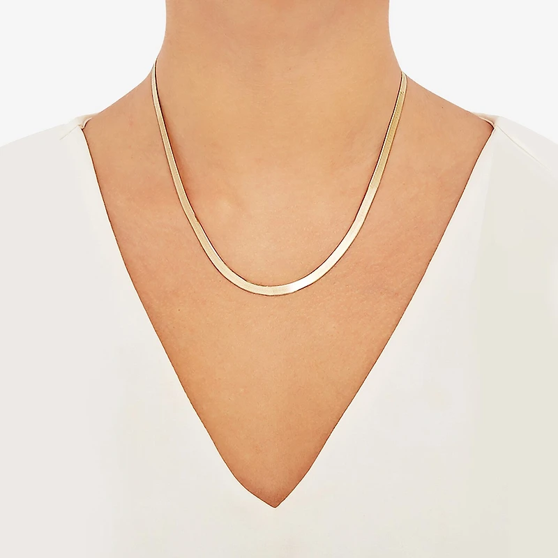 Made in Italy Womens 18K Gold Over Silver 18 Inch Herringbone Chain Necklace