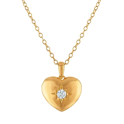 F / Si1 Womens 1/10 CT. T.W. Lab Grown White Diamond 14K Gold Over Silver Heart 18 Inch Pendant Necklace