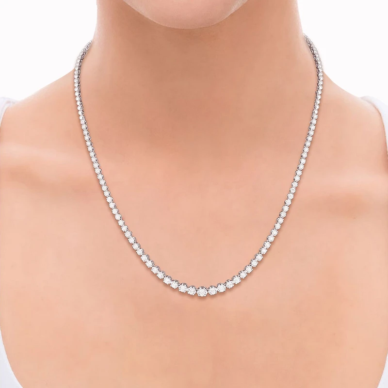 (G / Si1-Si2) Womens White Diamond Sterling Silver 17 Inch Tennis Necklace