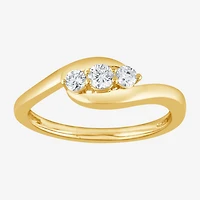 (G / Si1-Si2) Womens 1/4 CT. T.W. Lab Grown White Diamond 14K Gold Over Silver 3-Stone Cocktail Ring