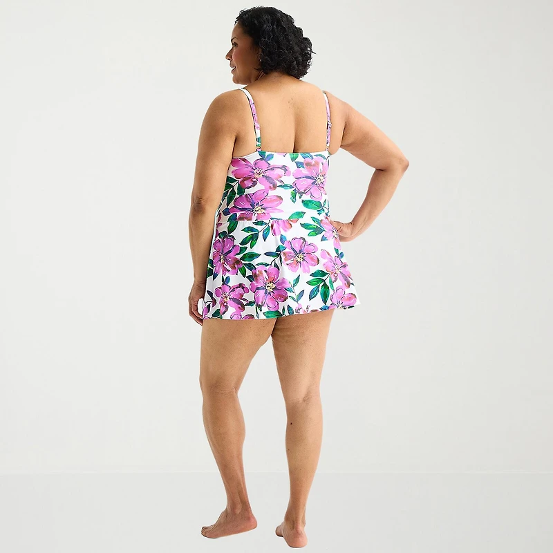 Liz Claiborne Womens Tropical Floral Plus Swim Dress
