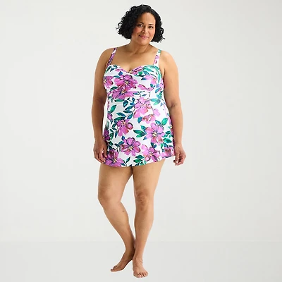 Liz Claiborne Womens Tropical Floral Plus Swim Dress