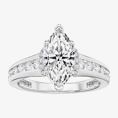 (F / Vs2) Womens 1 1/2 CT. T.W. Lab Grown White Diamond 10K Gold Marquise Side Stone Engagement Ring