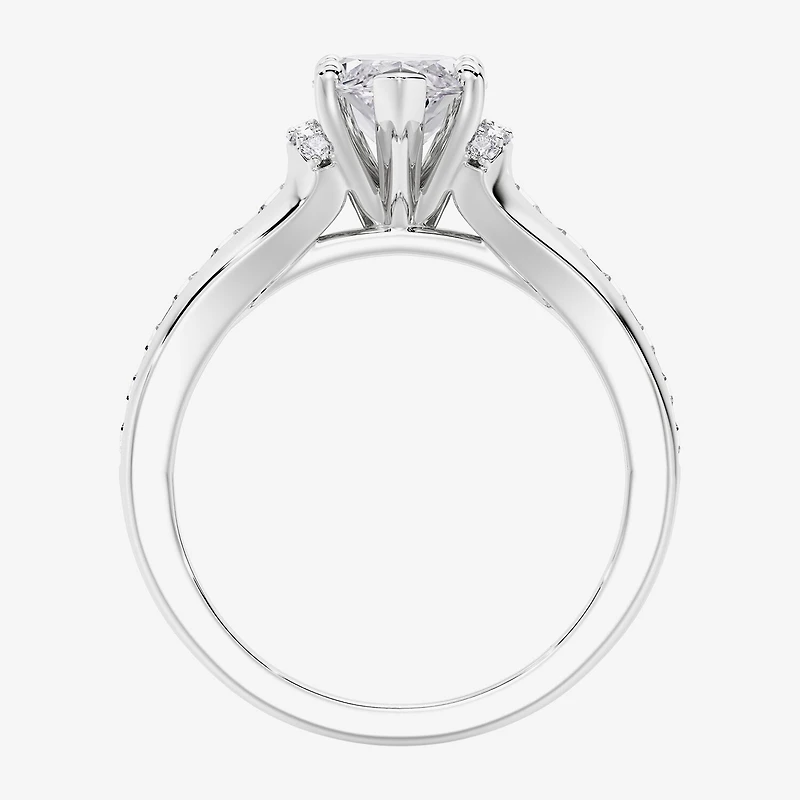 F / Vs2) Womens CT. T.W. Lab Grown White Diamond 10K Gold Marquise Side Stone Engagement Ring