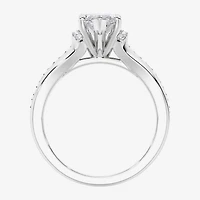 F / Vs2) Womens CT. T.W. Lab Grown White Diamond 10K Gold Marquise Side Stone Engagement Ring