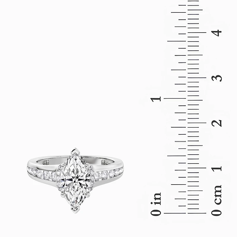 F / Vs2) Womens CT. T.W. Lab Grown White Diamond 10K Gold Marquise Side Stone Engagement Ring