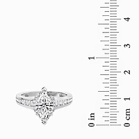 F / Vs2) Womens CT. T.W. Lab Grown White Diamond 10K Gold Marquise Side Stone Engagement Ring