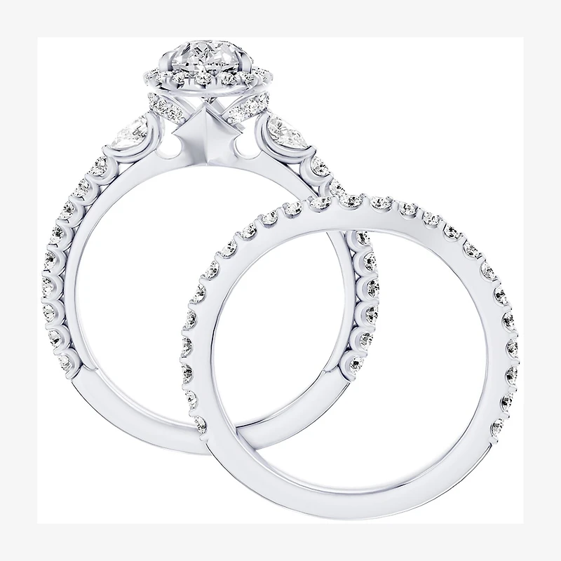Enchanted Disney Fine Jewelry Belle (F / Si1) Womens 2 1/8 Ct. T.W. Lab Grown White Diamond 10K Gold Beauty and the Beast Princess Side Stone Halo Bridal Set