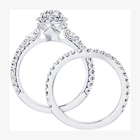 Enchanted Disney Fine Jewelry Belle (F / Si1) Womens 2 1/8 Ct. T.W. Lab Grown White Diamond 10K Gold Beauty and the Beast Princess Side Stone Halo Bridal Set