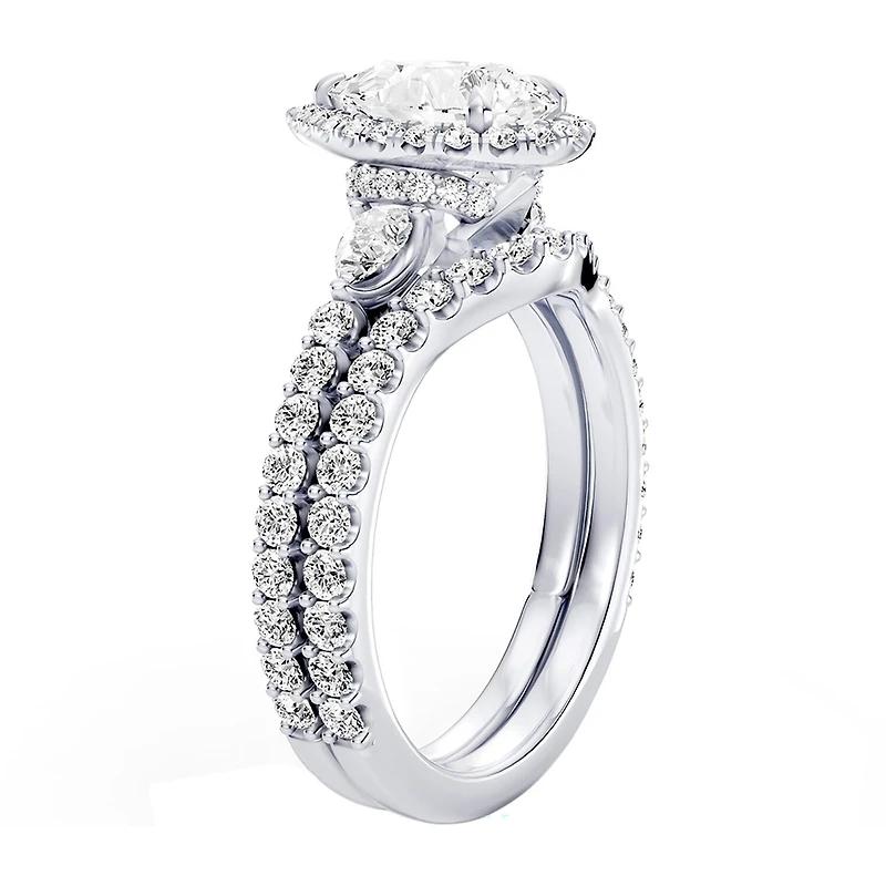 Enchanted Disney Fine Jewelry Belle (F / Si1) Womens 2 1/8 Ct. T.W. Lab Grown White Diamond 10K Gold Beauty and the Beast Princess Side Stone Halo Bridal Set