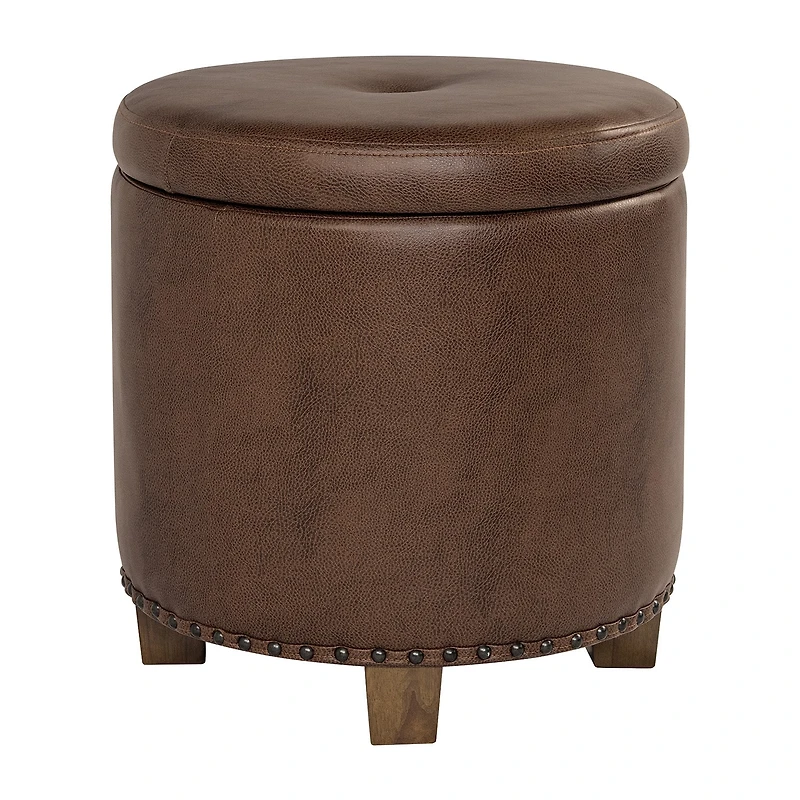 Kinfine HomePop Luxury Small Storage Ottoman in Faux Leather