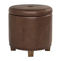 Kinfine HomePop Luxury Small Storage Ottoman in Faux Leather