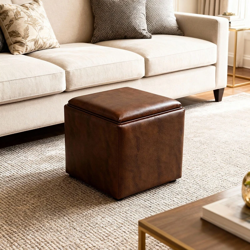 Kinfine HomePop Lift-Off Lid Ottoman Faux Leather