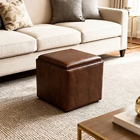 Kinfine HomePop Lift-Off Lid Ottoman Faux Leather