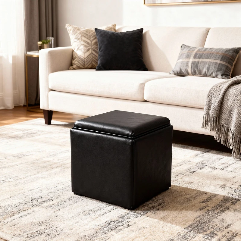 Kinfine HomePop Lift-Off Lid Ottoman Faux Leather