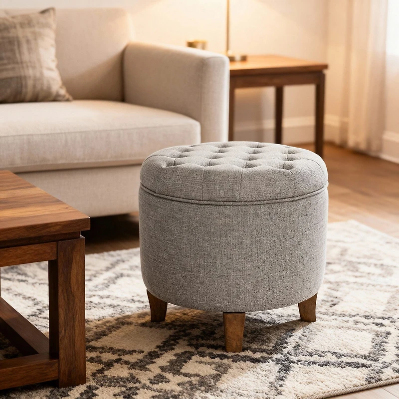 Kinfine Small Round Tufted Storage Ottoman