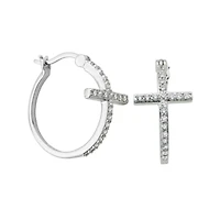 DiamonArt® Cubic Zirconia Sterling Silver Cross Hoop Earrings