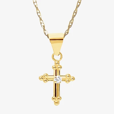 Girls 14K Gold Cross 15 Inch Pendant Necklace