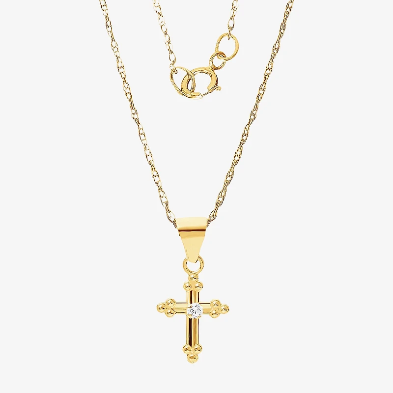 Girls 14K Gold Cross 15 Inch Pendant Necklace