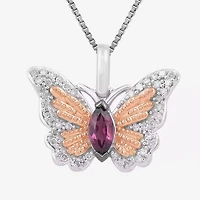 Enchanted Disney Fine Jewelry Womens 1/6 CT. T.W. Genuine Purple Amethyst 14K Rose Gold Over Silver Sterling Silver Butterfly 18 Inch Pendant Necklace