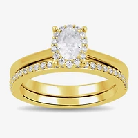 (G / Si2) Womens 3/4 CT. T.W. Lab Grown White Diamond 14K Gold Over Silver Oval Side Stone Halo Bridal Set