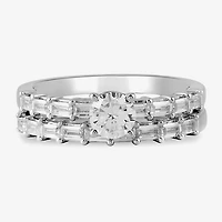 (G / Si2) Womens 1 CT. T.W. Lab Grown White Diamond Sterling Silver Side Stone Wedding Bridal Set