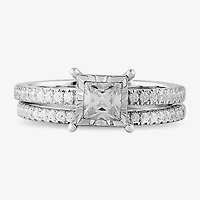 (G / Si2) Womens 1 CT. T.W. Lab Grown White Diamond Sterling Silver Side Stone Wedding Bridal Set