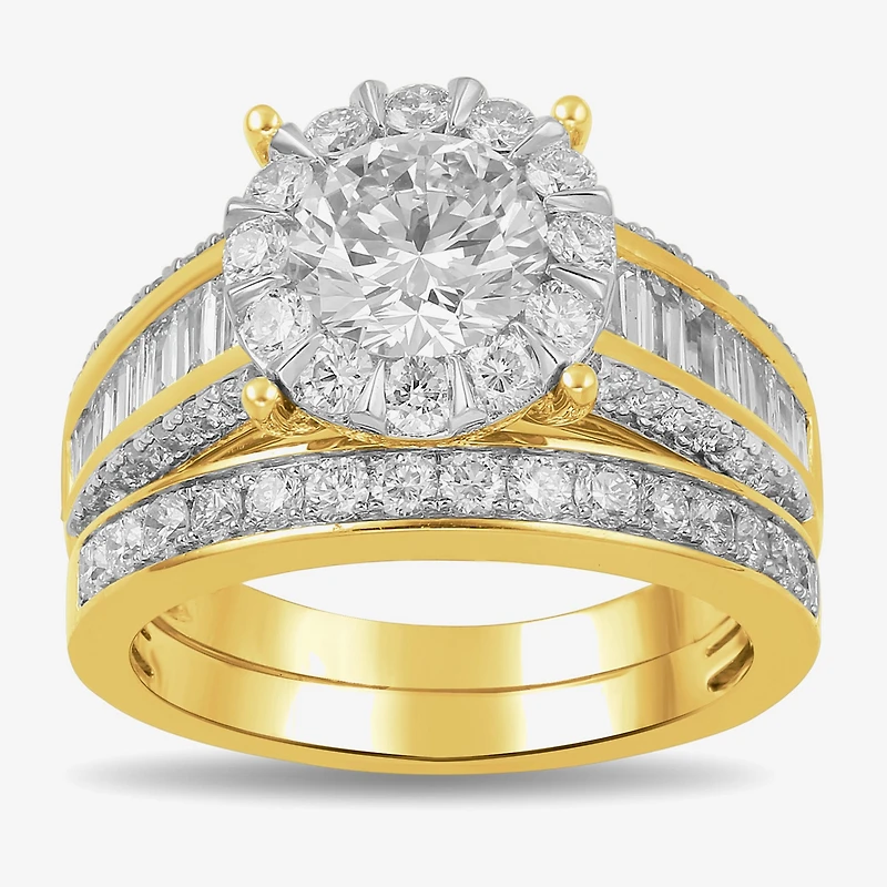 (G / Si2) Womens 3 CT. T.W. Lab Grown White Diamond 10K Gold Round Side Stone Wedding Bridal Set