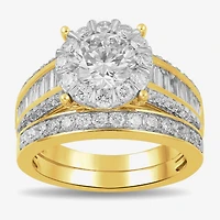 (G / Si2) Womens 3 CT. T.W. Lab Grown White Diamond 10K Gold Round Side Stone Wedding Bridal Set