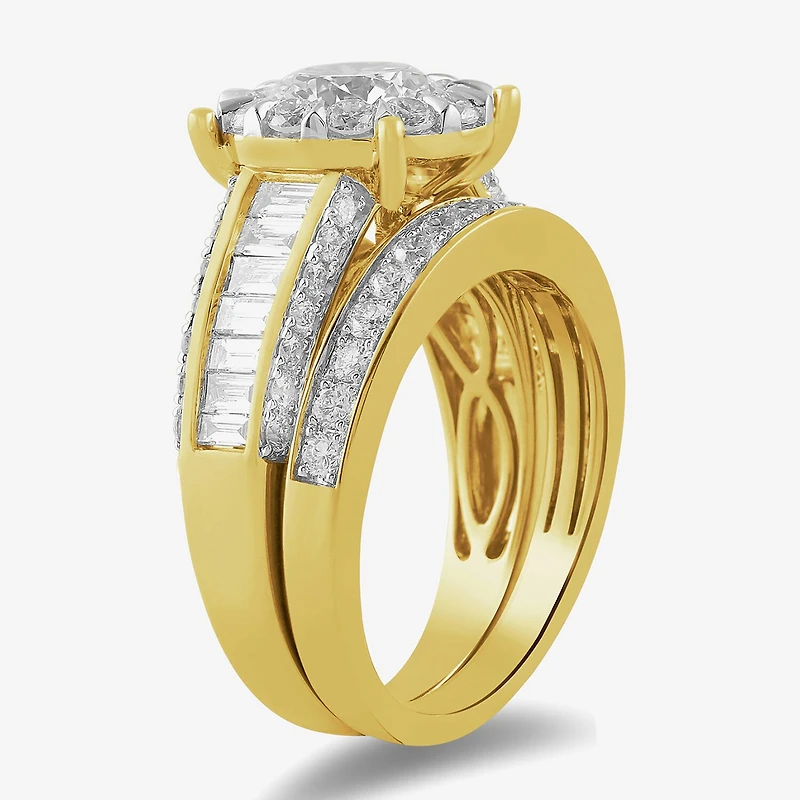 (G / Si2) Womens 3 CT. T.W. Lab Grown White Diamond 10K Gold Round Side Stone Wedding Bridal Set