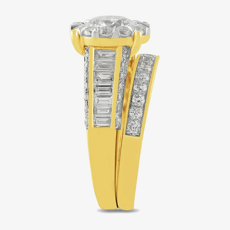 (G / Si2) Womens 3 CT. T.W. Lab Grown White Diamond 10K Gold Round Side Stone Wedding Bridal Set