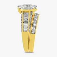 (G / Si2) Womens 3 CT. T.W. Lab Grown White Diamond 10K Gold Round Side Stone Wedding Bridal Set