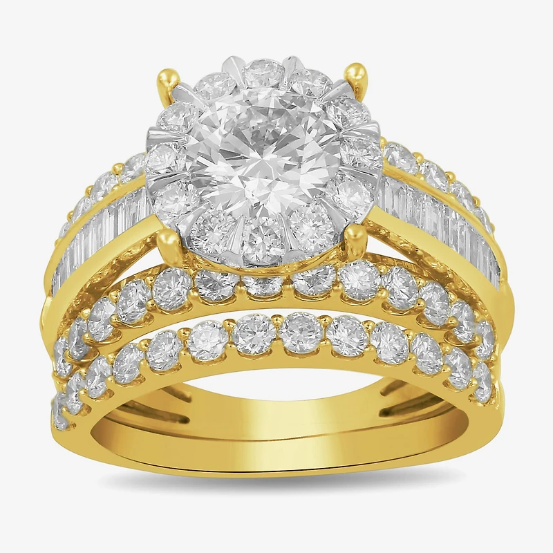 (G / Si2) Womens 3 1/2 CT. T.W Lab Grown White Diamond 10K Gold Round Side Stone Wedding Bridal Set