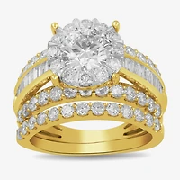 (G / Si2) Womens 3 1/2 CT. T.W Lab Grown White Diamond 10K Gold Round Side Stone Wedding Bridal Set