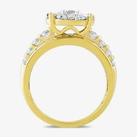 (G / Si2) Womens 3 CT. T.W. Lab Grown White Diamond 10K Gold Round Side Stone Halo Bridal Set