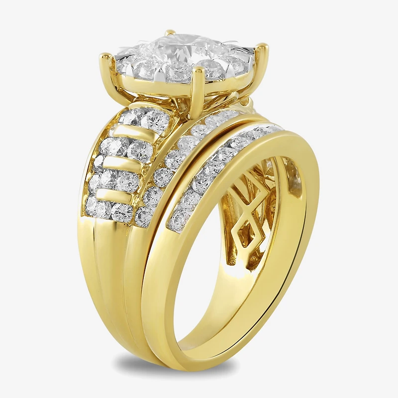 (G / Si2) Womens 3 CT. T.W. Lab Grown White Diamond 10K Gold Round Side Stone Halo Bridal Set