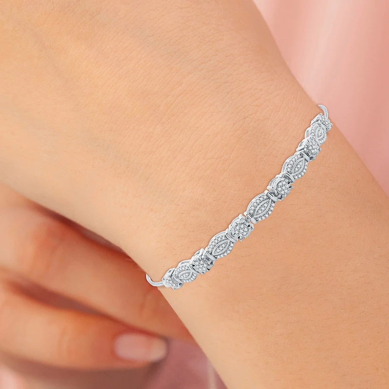 (G-H / Si2-Si3) Womens 1/2 CT. T.W. Lab Grown White Diamond Sterling Silver Bolo Bracelet