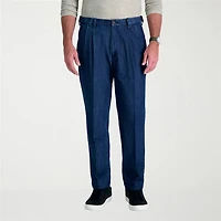 Haggar Stretch Denim Mens Classic Fit Pleated Pant