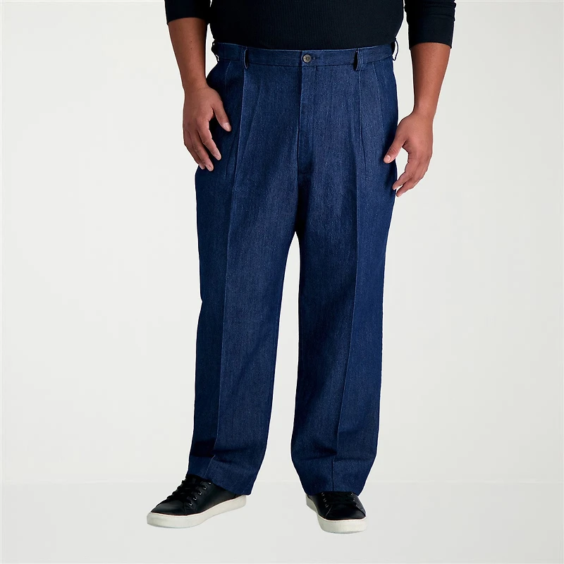 Haggar Stretch Denim Mens Classic Fit Big and Tall Pleated Pant