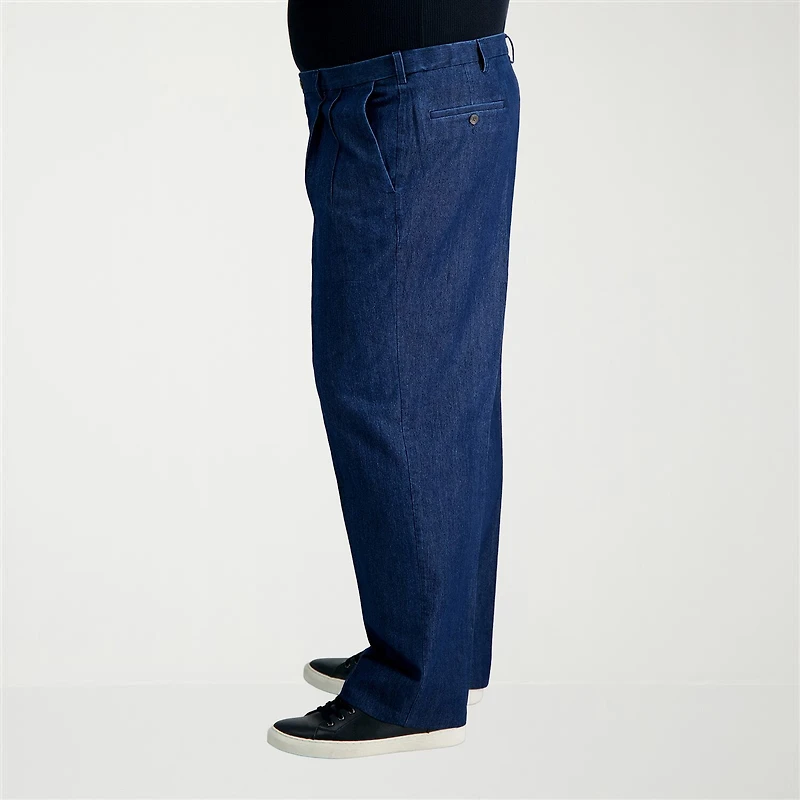 Haggar Stretch Denim Mens Classic Fit Big and Tall Pleated Pant