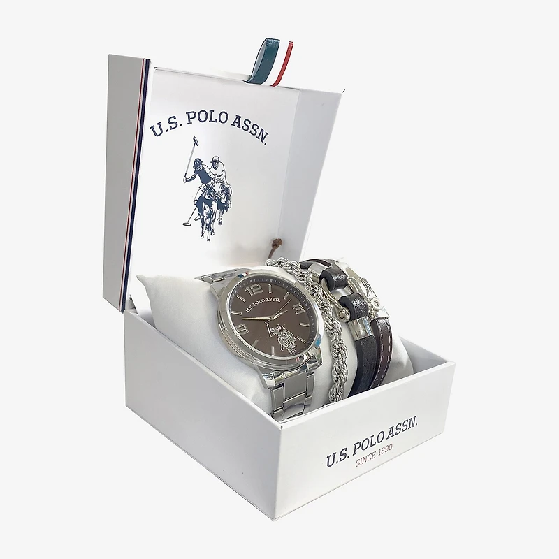 U.S. Polo Assn. Mens Silver Tone 4-pc. Watch Boxed Set Usc20297jc
