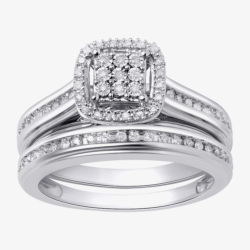 (I, I2) Womens 1/5 CT. Lab Grown White Diamond 14K Gold Over Silver Sterling Bridal Set