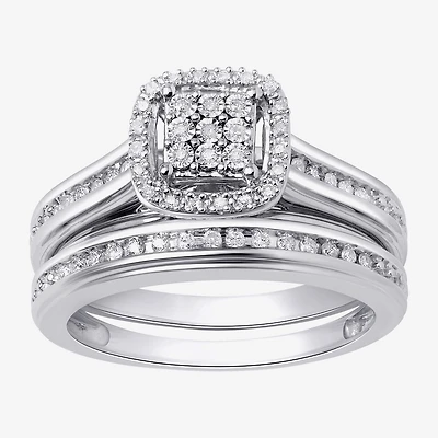 (I, I2) Womens 1/5 CT. Lab Grown White Diamond 14K Gold Over Silver Sterling Bridal Set