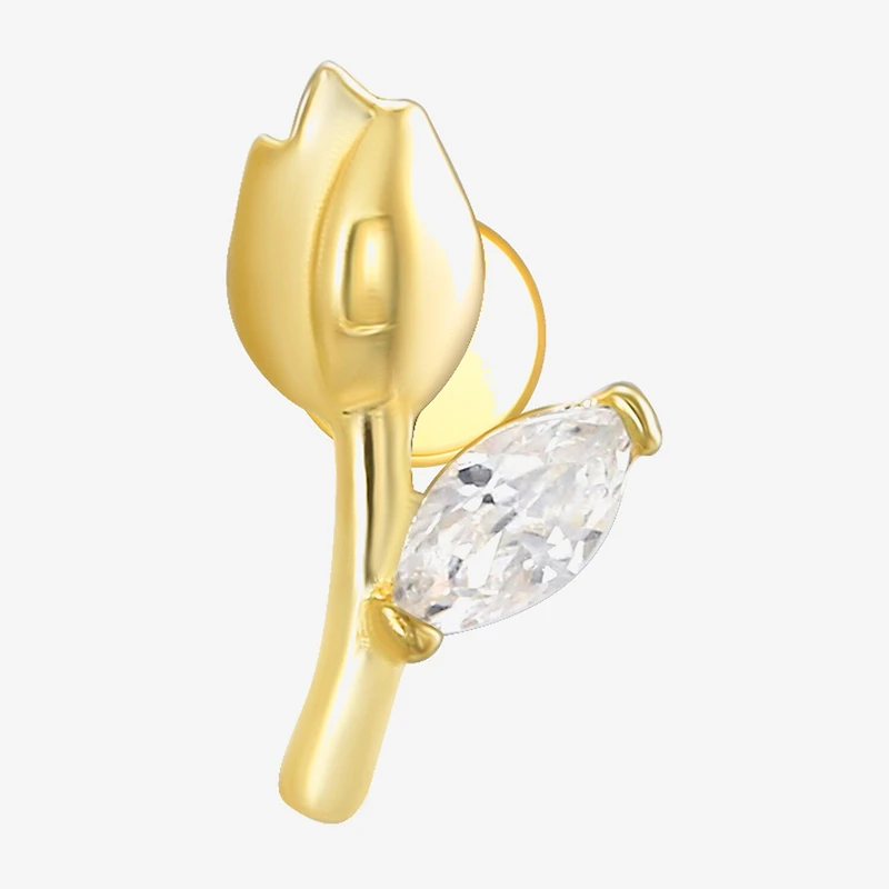 Gold Addiction Womens White Cubic Zirconia 10K Gold 7mm Flower Single Earring
