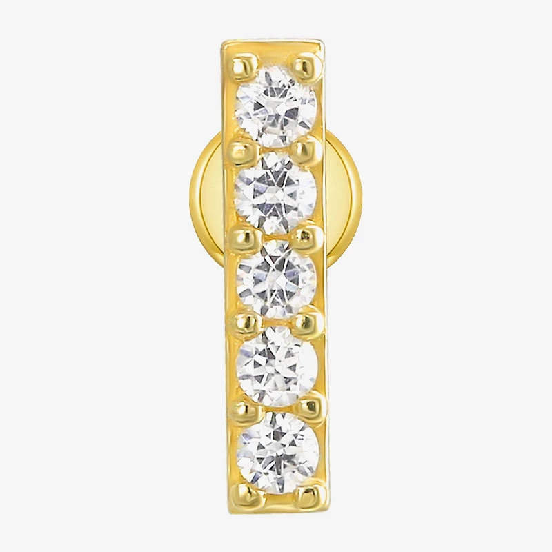 Gold Addiction Womens White Cubic Zirconia 10K Gold 8mm Bar Single Earring