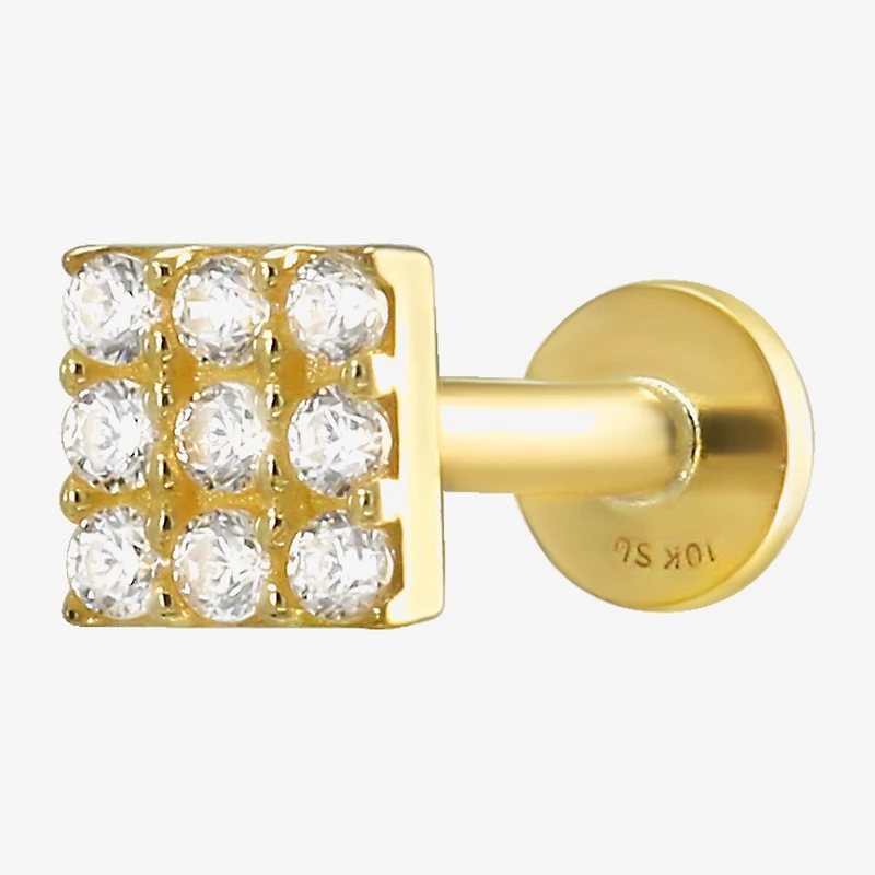 Gold Addiction Womens White Cubic Zirconia 10K Gold Square Single Earring