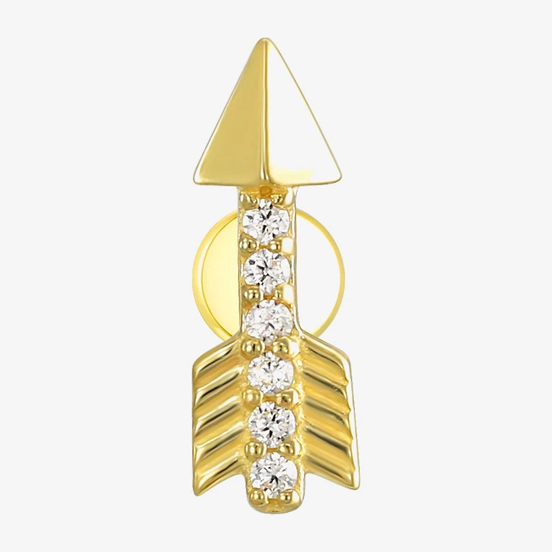 Gold Addiction Womens White Cubic Zirconia 10K Gold 8.9mm Arrow Single Earring