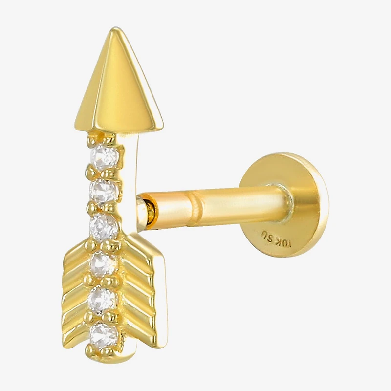 Gold Addiction Womens White Cubic Zirconia 10K Gold 8.9mm Arrow Single Earring