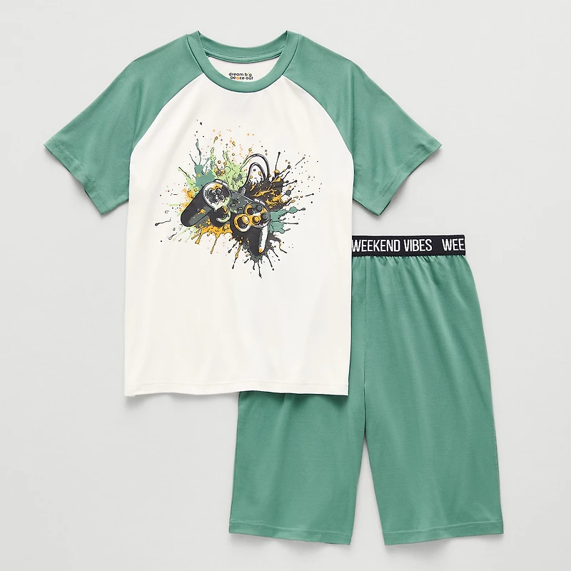 Dream Big Peace Out Little & Kid Boys Crew Neck Short Sleeve 2-pc. Pajama Set
