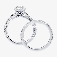 Enchanted Disney Fine Jewelry Belle (F / Si1) Womens 2 1/8 Ct. T.W. Lab Grown White Diamond 10K Gold Rectangular Beauty and the Beast Princess Side Stone Halo Bridal Set